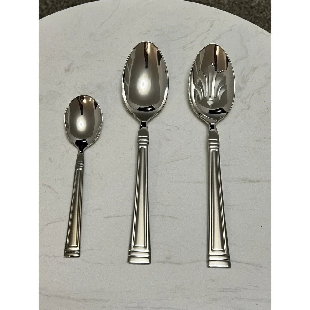 Lenox Stainless  Flatware Esquire Serving Spoons Sugar Shell Serving Set Hostess